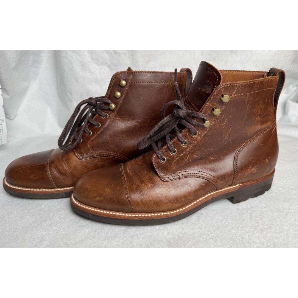 J. Crew Kenton Boots Mens Size 10 Leather Cap Toe Lace Up Speed Hooks
